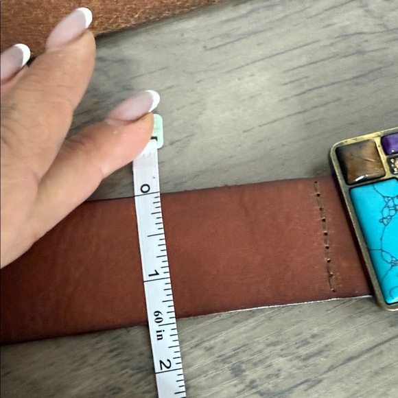 Unique Fossil | Colorful Mosaic Stone Buckle Leather Belt - Medium - Picture 9 of 9